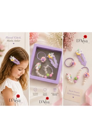DD206 Unicorn Balon Renkli Klips Ataç Pens Toka Kutu Bileklik Seti