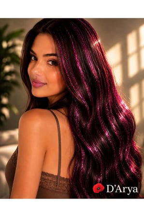 DD288 Işıltılı Koyu Pembe Simli Tinsel Saç Uzatma - Dark Pink Hair
