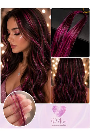 DD288 Işıltılı Koyu Pembe Simli Tinsel Saç Uzatma - Dark Pink Hair