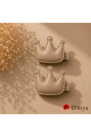 DD432 Deri Vizon Mini Taç Modeli Saç Klips Tokası (2’li Set) Bebek Çocuk