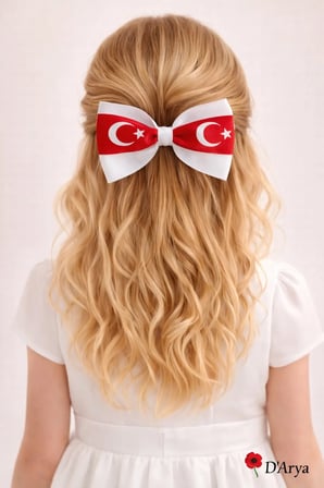 DD2304 Türk Bayraklı Fiyonk Saç Tokası (8 cm) Kırmızı Beyaz