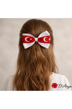 DD2304 Türk Bayraklı Fiyonk Saç Tokası (8 cm) Kırmızı Beyaz