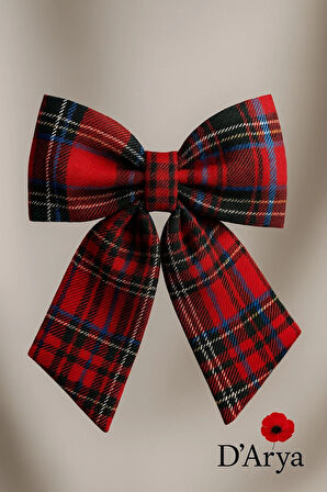 DD518 Kırmızı Ekose Fiyonk Saç Tokası (10 cm)