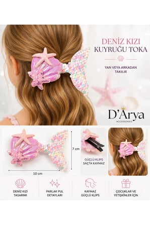 D’Arya Beyaz Pembe Deniz Kabuğu Pastel Yanar Döner Deniz Kızı Kuyruğu Kız Çocuk Saç Tokası DD168