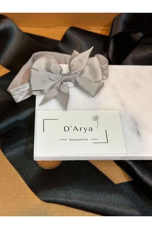 D’Arya Taş Gri Büyük Fiyonk Bebek ve Kız Çocuk Saç Bandı – Kawaii Korean Style DD183