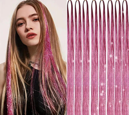 DD225 Işıltılı Simli Tinsel Saç Uzatma Pembe