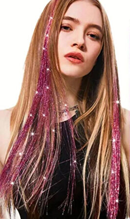 DD225 Işıltılı Simli Tinsel Saç Uzatma Pembe