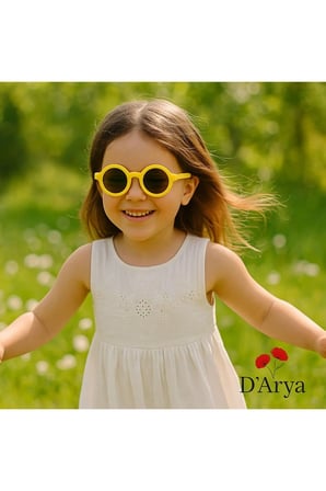 Sarı Yuvarlak Çocuk Gözlüğü ve Saklama Kabı – Kız Çocuk Aksesuarı DD230