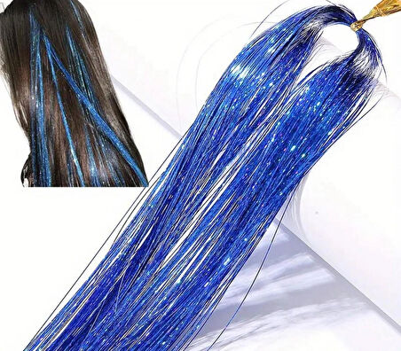 DD236 Işıltılı Simli Tinsel Saç Uzatma Mavi