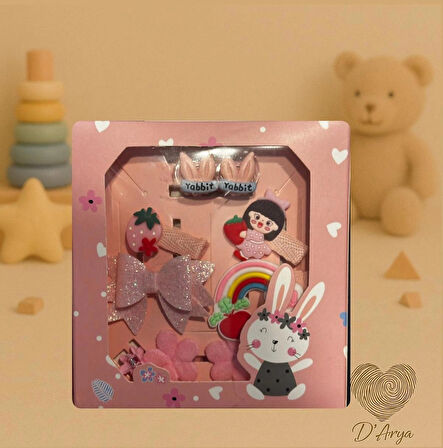 DD237 Pembe Temalı 7’li Bebek & Çocuk Saç Tokası Seti 