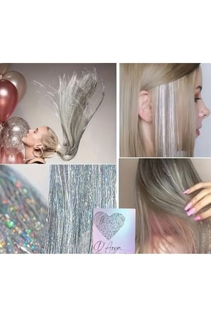 D’Arya Gümüş Gri Işıltılı Tinsel Saç Simi Gelin Teli – Gray Silver Bridal Hair Tinsel DD245- Bride ' s hair strand