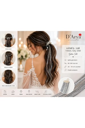 D’Arya Gümüş Gri Işıltılı Tinsel Saç Simi Gelin Teli – Gray Silver Bridal Hair Tinsel DD245- Bride ' s hair strand