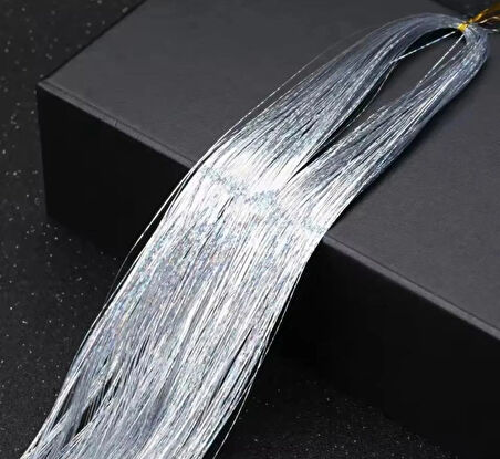 DD245 Işıltılı Simli Tinsel Saç Uzatma Gri Gümüş Gelin Teli