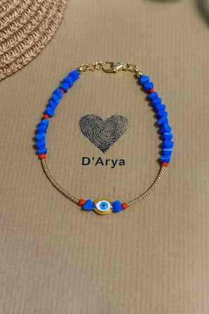 DD254 Gold Rengi Mavi Turuncu boncuklu Nazar Boncuklu Charm El Yapımı Halhal