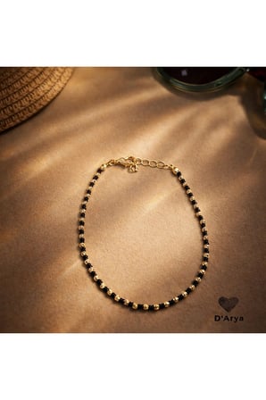 DD255 Dorika Boncuklu Halhal – Gold Siyah Işıltı El Yapımı Halhal