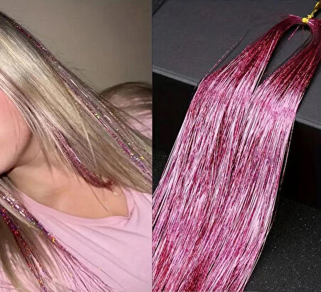 DD283 Işıltılı Simli Tinsel Saç Uzatma Açık Pembe
