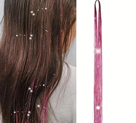 DD283 Işıltılı Simli Tinsel Saç Uzatma Açık Pembe
