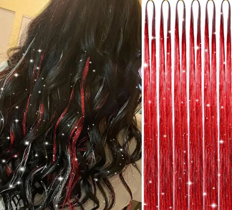 DD285 Işıltılı Simli Tinsel Saç Uzatma Kırmızı 