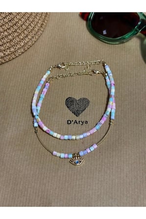 DD321 Gold Nazar Göz Detaylı Renkli Küp Boncuk 2 Li Set