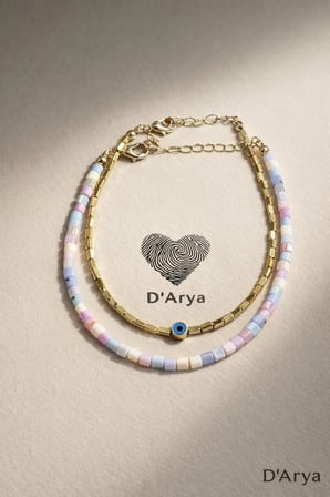 DD323 2’li Pastel Boncuklu & Gold Nazar Boncuklu Halhal Seti