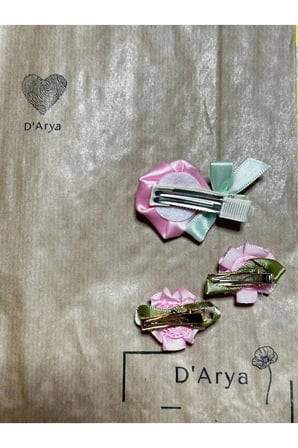 DD362 El Yapımı Nikah | Davet /Mevlüt / Düğün 3’lü Saten Çiçekli Toka Seti – Pembe Renkli