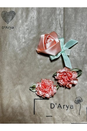 DD363 El Yapımı Bikah / Davet / Mevlüt / Düğün / Parti 3’lü Saten Çiçekli Toka Seti – Somon Renkli