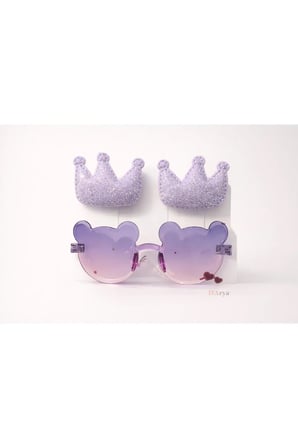 DD366 Mor Prenses Taç Toka ve mickey mouse Gözlük Seti (2’li) Çocuk