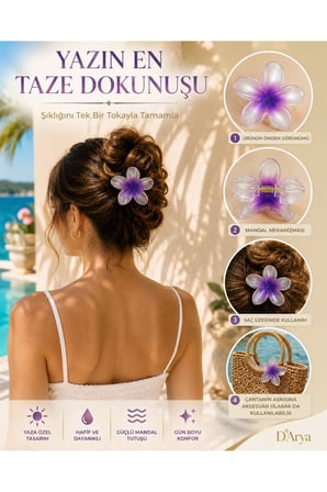 Dd403 Mor Lotus Çiçeği Mandal Saç Tokası