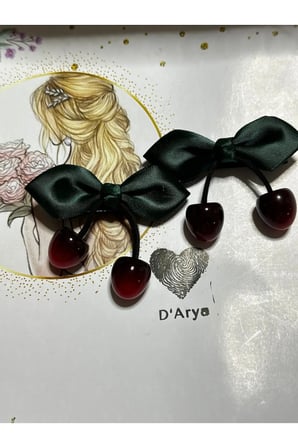 DD422 Saten Yeşil Kurdeleli Cam Kiraz Saç Lastiği (4’lü Set)