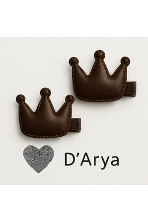 DD428 Deri Kahverengi Mini Bebek Taç Modeli Saç Tokası (2’li Set)