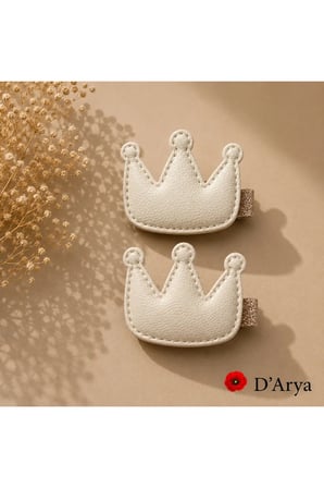 DD430 Deri Beyaz Mini Taç Modeli Saç Klips Tokası (2’li Set) Bebek Çocuk