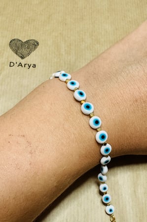 DD487 Beyaz Gold Nazar Boncuklu Bileklik El Yapımı