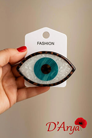 DD519 Leopar Desenli Nazar Boncuklu Göz Saç Tokası (6 cm)