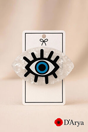 DD526 Beyaz Sedef Nazar Gözlü Saç Kelepçesi Mandal Toka