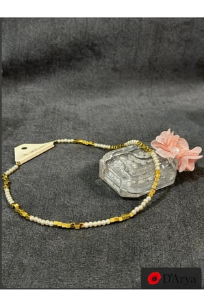 DD543 Gold Küp Kare Detaylı İnci Kolye