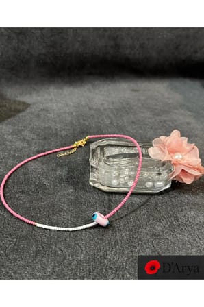 DD552 Pembe Beyaz Nazar Boncuklu Boncuk Kolye