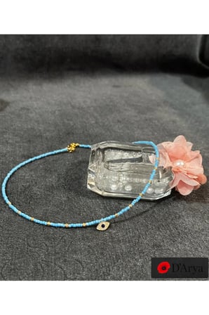 DD555 Turkuaz Heishi Boncuklu Nazar Göz Detaylı Choker Kolye