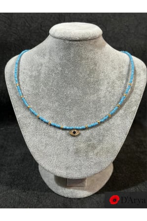 DD555 Turkuaz Heishi Boncuklu Nazar Göz Detaylı Choker Kolye