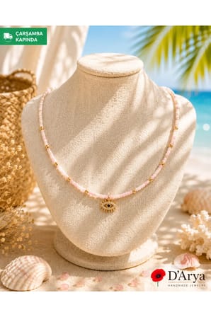 DD556 Pembe Boncuklu Gold Göz Kolye