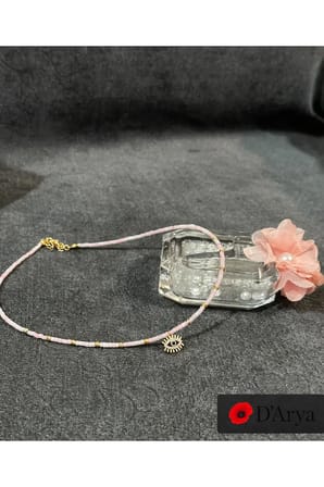 DD556 Pembe Boncuklu Gold Göz Kolye