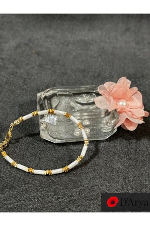DD575 Beyaz Gold Detaylı Boncuk Bileklik