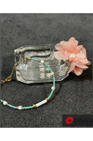 DD577 Mint Beyaz Gold Detaylı Boncuk Bileklik