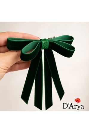 DD605 Zümrüt Yeşili Kadife Vintage Fiyonk Saç Tokası (10 cm)