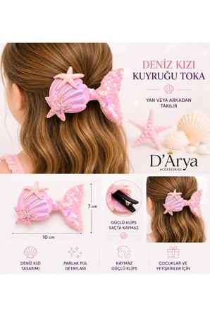 D’Arya Pembe Deniz Kabuğu Pastel Yanar Döner Deniz Kızı Kuyruğu Kız Çocuk Saç Tokası DD67