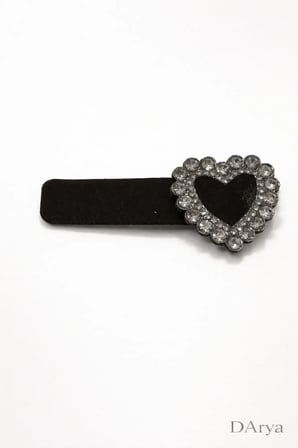 D’Arya Siyah Kadife Taşlı Kalp Detaylı Vintage K-Beauty Saç Tokası – Heart Hair Clip DD768