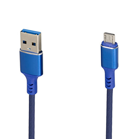 WK-22023 USB TO MICRO USB ÖRGÜLÜ LACİVERT ŞARJ KABLOSU (NO:14) (4172)