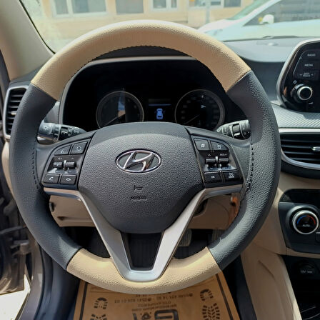 DİKİŞLİ DİREKSİYON KILIFI SİYAH DERİ BEJ DERİ SİYAH DİKİŞLİ HYUNDAİ TUCSON İÇİN
