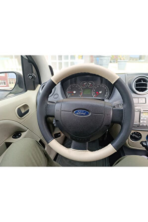 DİKİŞLİ DİREKSİYON KILIFI SİYAH/BEJ DERİ SİYAH DİKİŞLİ FORD FİESTA İÇİN HIZLI KARGO