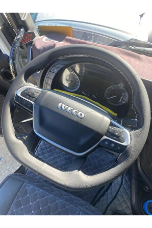 DİKİŞLİ DİREKSİYON KILIFI SİYAH DERİ GRİ DİKİŞLİ IVECO TIR KAMYON İÇİN HIZLI KARGO