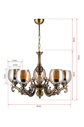 BEŞ KOLLU SAVA ZAMAK AVİZE BAL RENGİ CAMLI